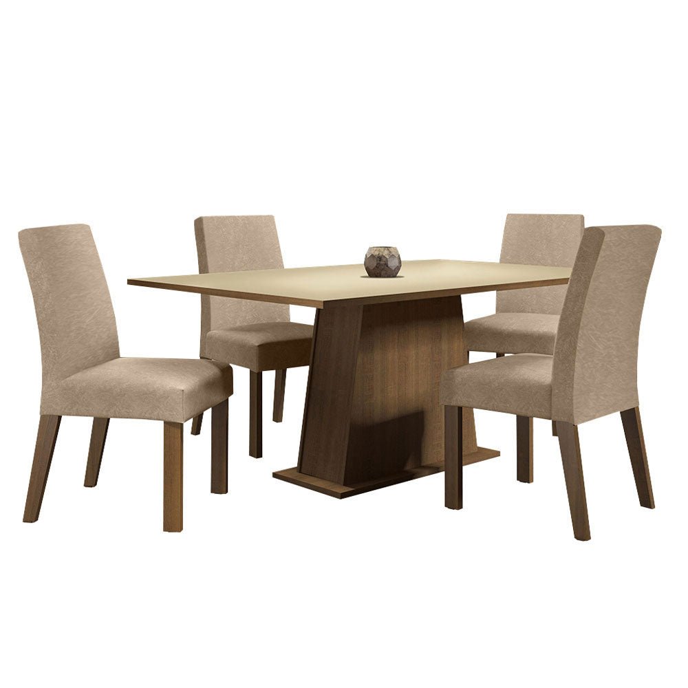 Combo Comedor y Sillas Flavia Marron y Crema 160x79cm Cuadrado de Cuatro Puestos con Cuatro Sillas - COMEDORES | Bylmo