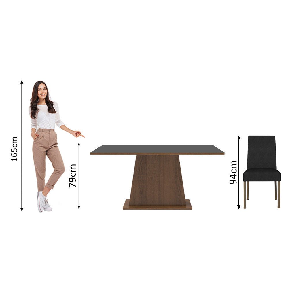 Combo Comedor y Sillas Flavia Marron y Negro Oxford 160x79cm Cuadrado de Cuatro Puestos con Cuatro Sillas - COMEDORES | Bylmo