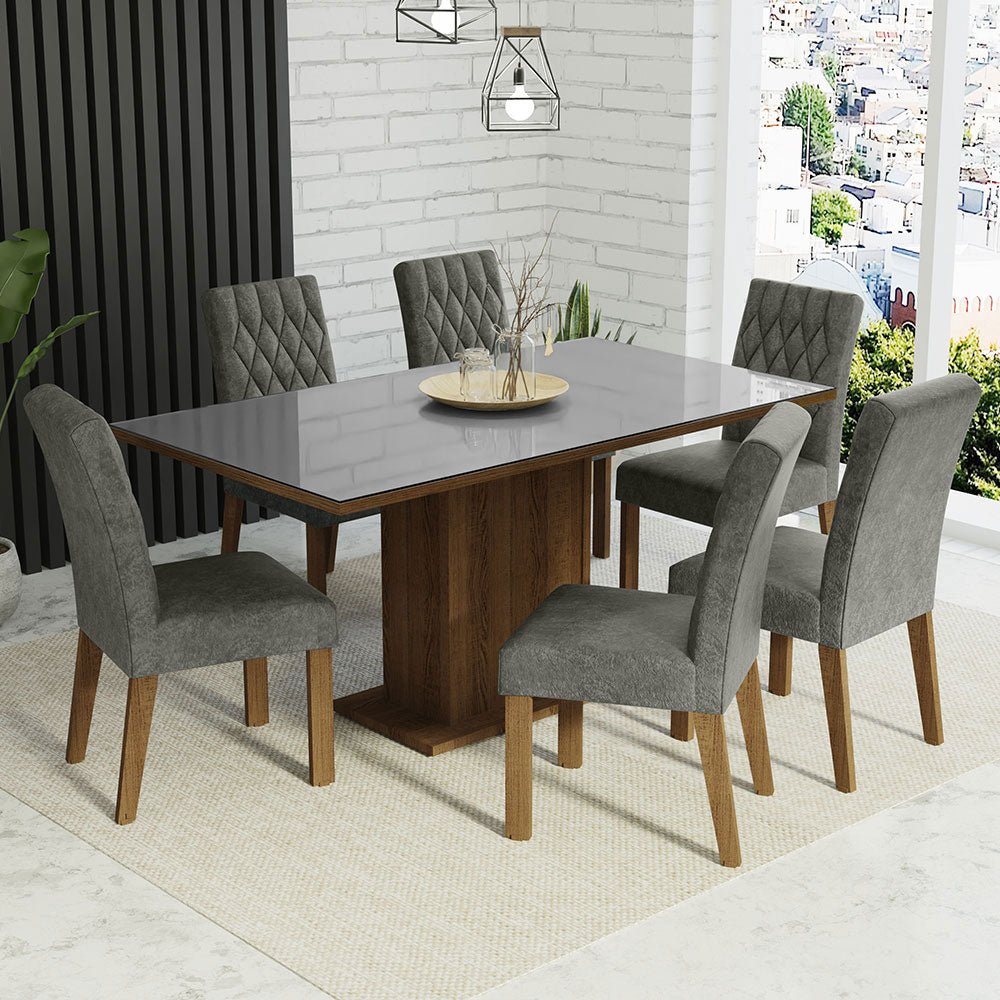 Combo Comedor y Sillas Geórgia Marron con Gris y Plata 160x80cm Cuadrado de Seis Puestos con Seis Sillas - COMEDORES | Bylmo