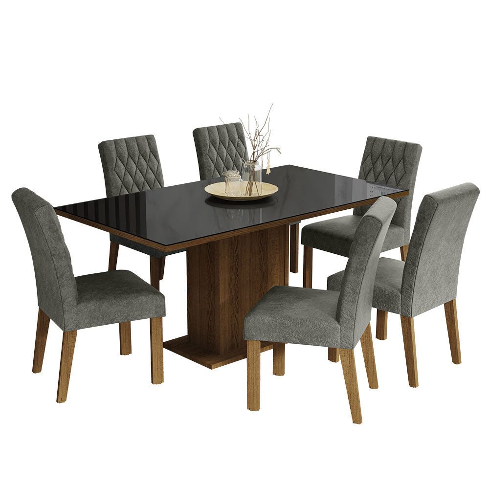 Combo Comedor y Sillas Geórgia Marron con Negro y Plata 160x80cm Cuadrado de Seis Puestos con Seis Sillas - COMEDORES | Bylmo