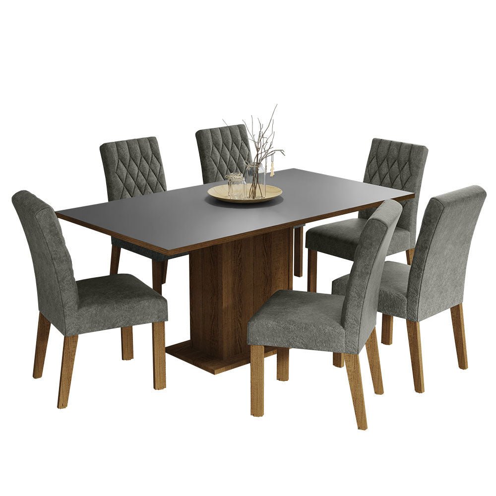 Combo Comedor y Sillas Hanna Marron con Gris y Plata 160x79cm Cuadrado de Seis Puestos con Seis Sillas - COMEDORES | Bylmo