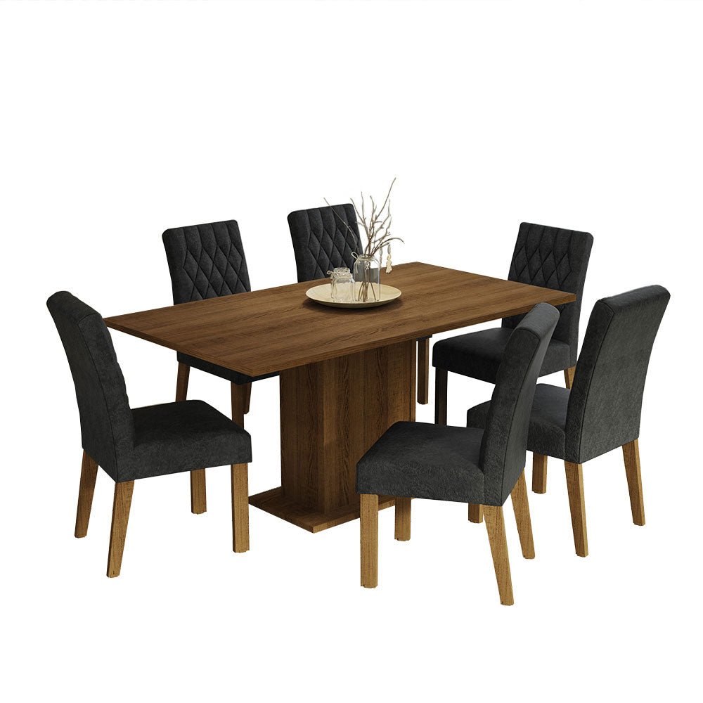 Combo Comedor y Sillas Hanna Marron Oxford 160x79cm Cuadrado de Seis Puestos con Seis Sillas - COMEDORES | Bylmo