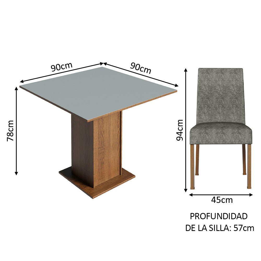 Combo Comedor y Sillas Karina Marron con Gris y Plata 90x78cm Cuadrado de Cuatro Puestos con Cuatro Sillas - COMEDORES | Bylmo