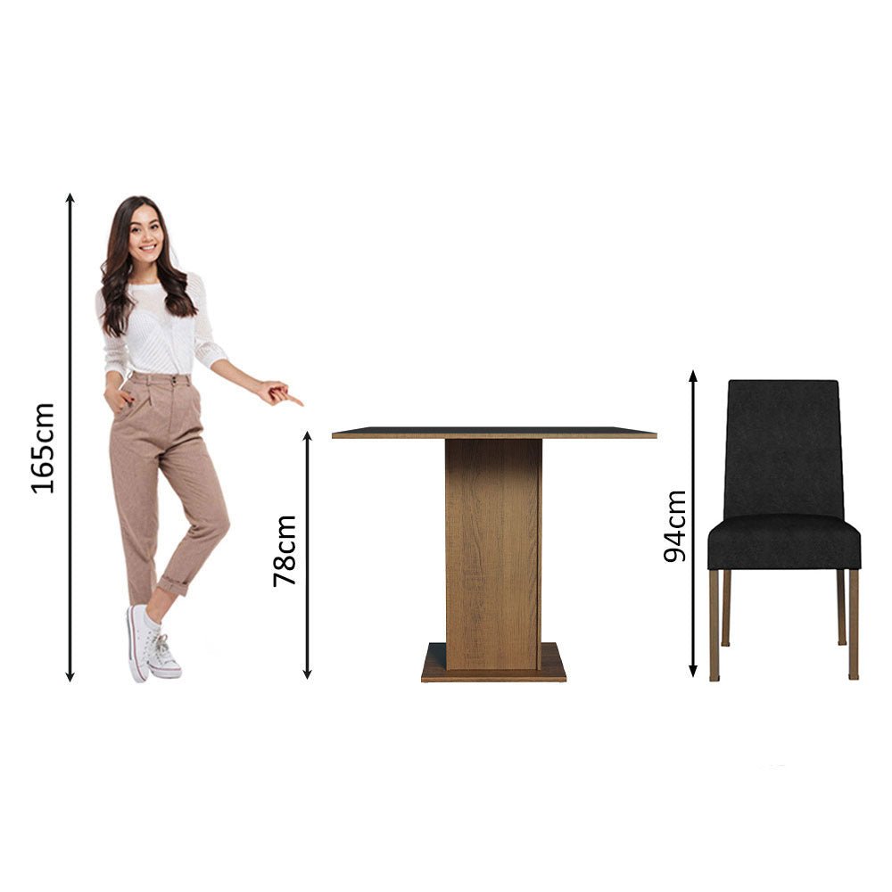 Combo Comedor y Sillas Karina Marron y Negro Oxford 90x78cm Cuadrado de Cuatro Puestos con Cuatro Sillas - COMEDORES | Bylmo