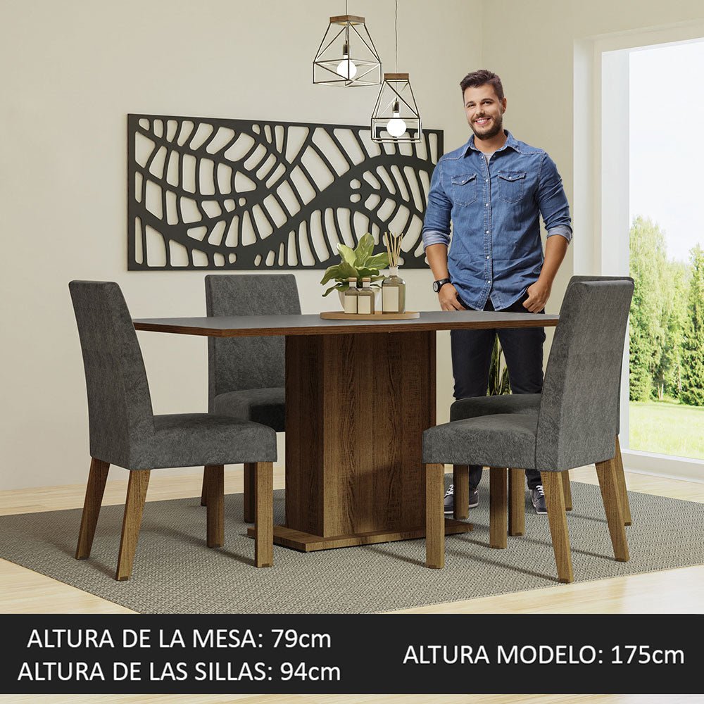 Combo Comedor y Sillas Keila Marron con Gris y Plata 160x79cm Cuadrado de Cuatro Puestos con Cuatro Sillas - COMEDORES | Bylmo