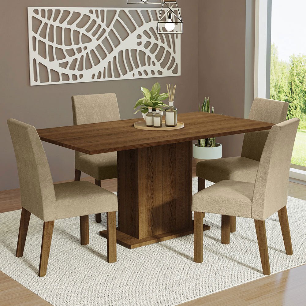 Combo Comedor y Sillas Keila Marron 160x79cm Cuadrado de Cuatro Puestos con Cuatro Sillas - COMEDORES | Bylmo