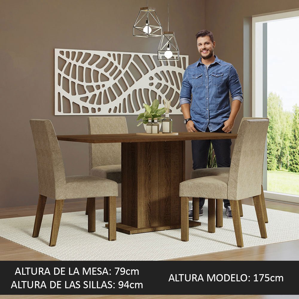 Combo Comedor y Sillas Keila Marron 160x79cm Cuadrado de Cuatro Puestos con Cuatro Sillas - COMEDORES | Bylmo