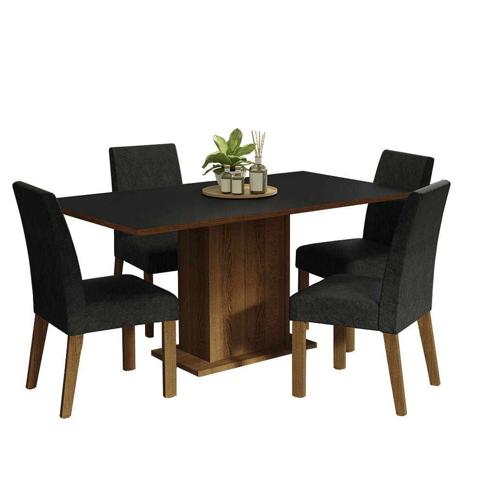 Combo Comedor y Sillas Keila Marron y Negro Oxford 160x79cm Cuadrado de Cuatro Puestos con Cuatro Sillas - COMEDORES | Bylmo