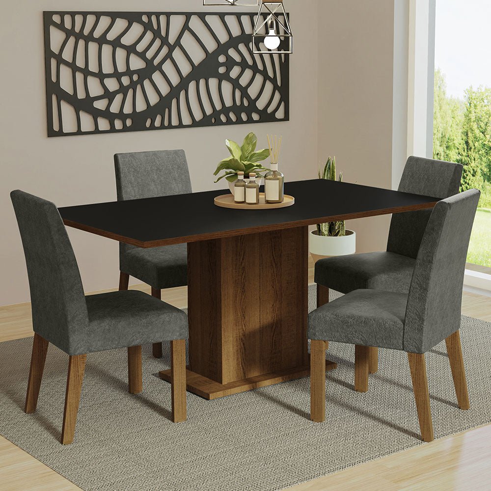 Combo Comedor y Sillas Keila Marron con Negro y Plata 160x79cm Cuadrado de Cuatro Puestos con Cuatro Sillas - COMEDORES | Bylmo