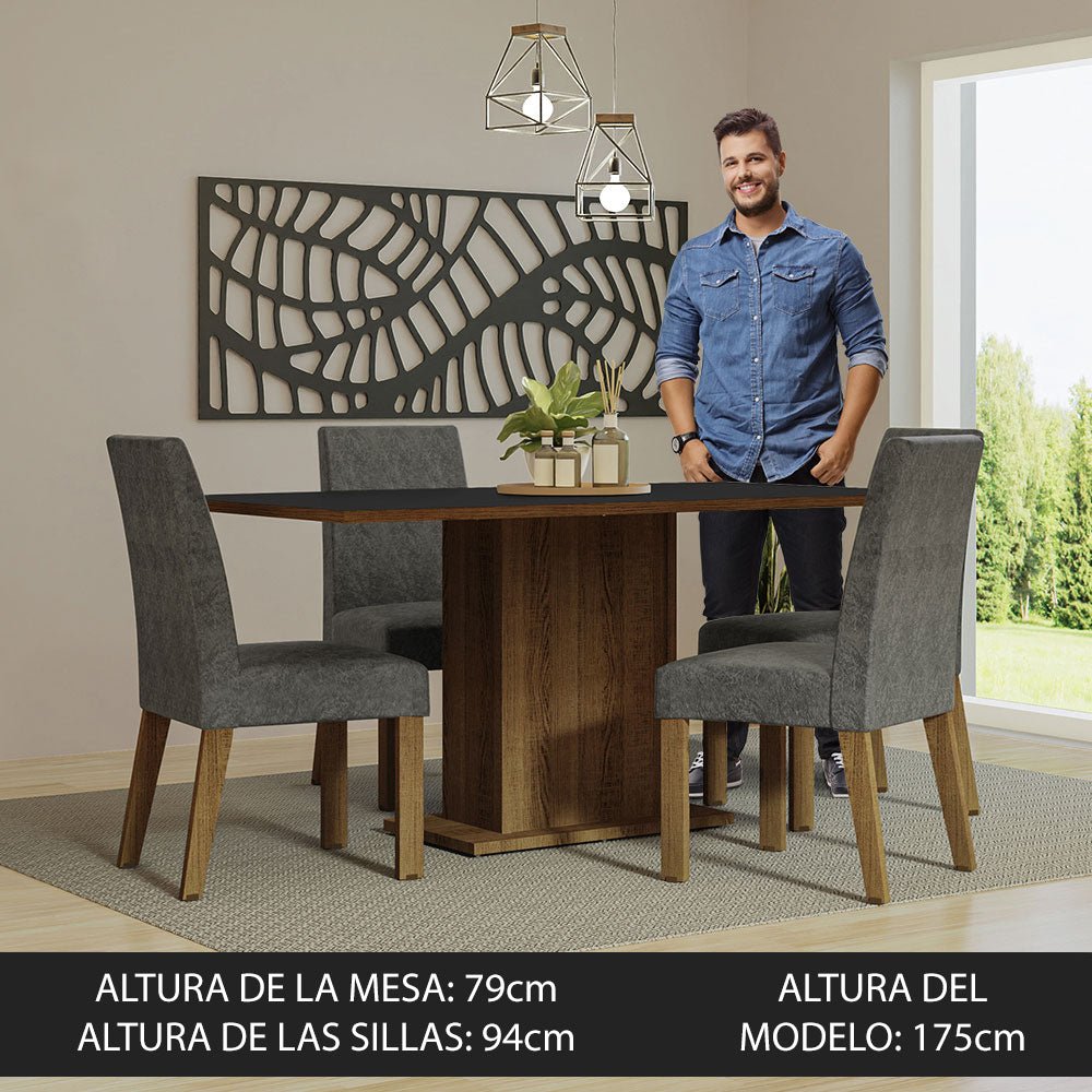 Combo Comedor y Sillas Keila Marron con Negro y Plata 160x79cm Cuadrado de Cuatro Puestos con Cuatro Sillas - COMEDORES | Bylmo