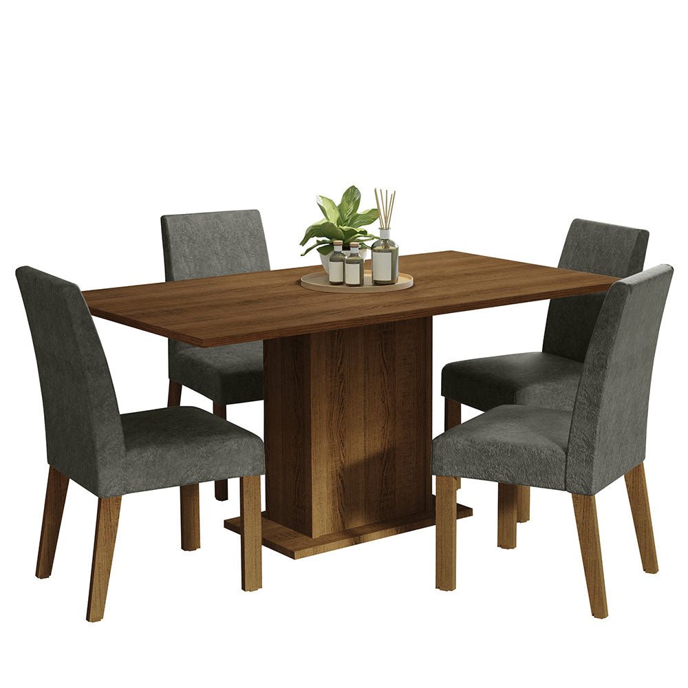 Combo Comedor y Sillas Keila Marron con Plata y Plata 160x79cm Cuadrado de Cuatro Puestos con Cuatro Sillas - COMEDORES | Bylmo