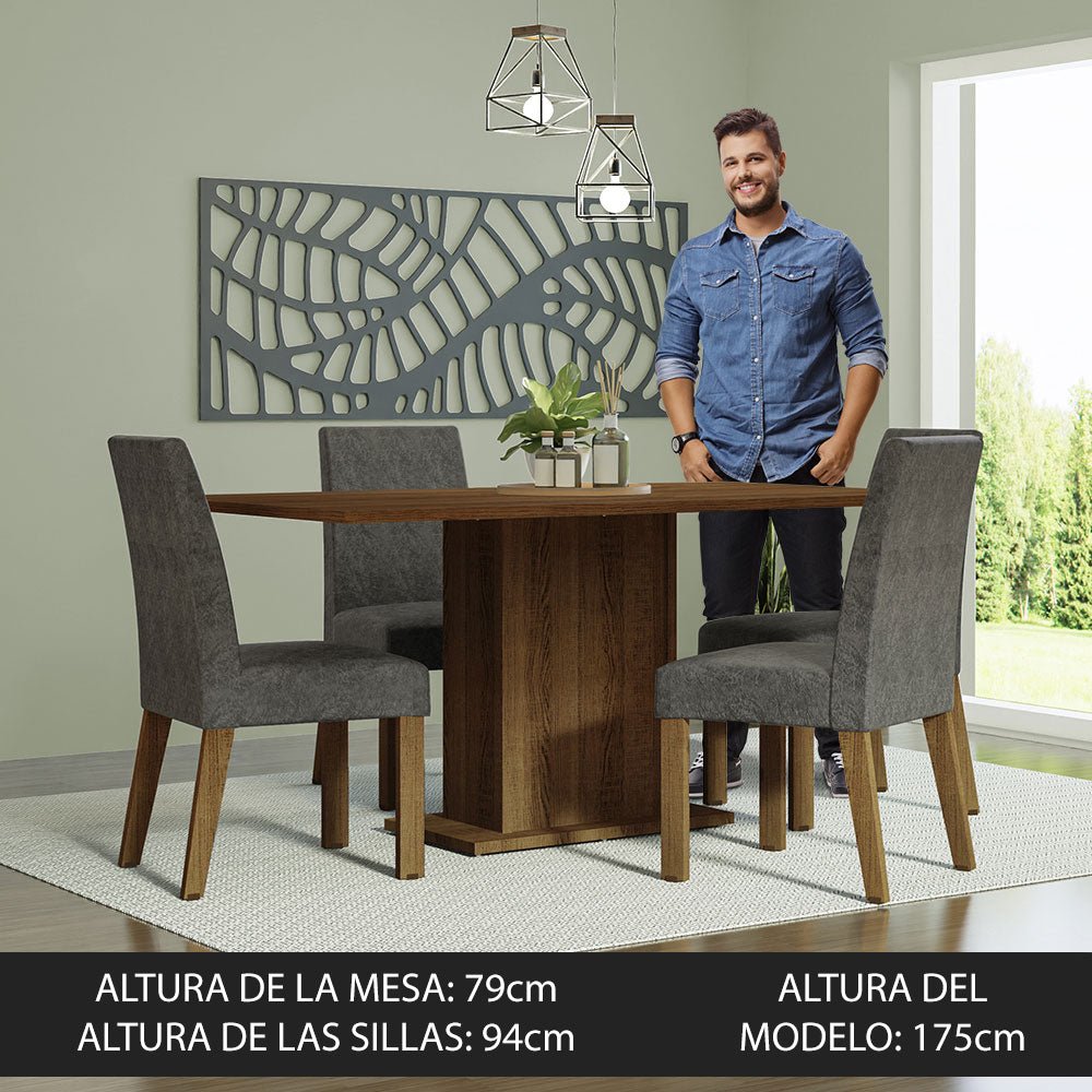 Combo Comedor y Sillas Keila Marron con Plata y Plata 160x79cm Cuadrado de Cuatro Puestos con Cuatro Sillas - COMEDORES | Bylmo