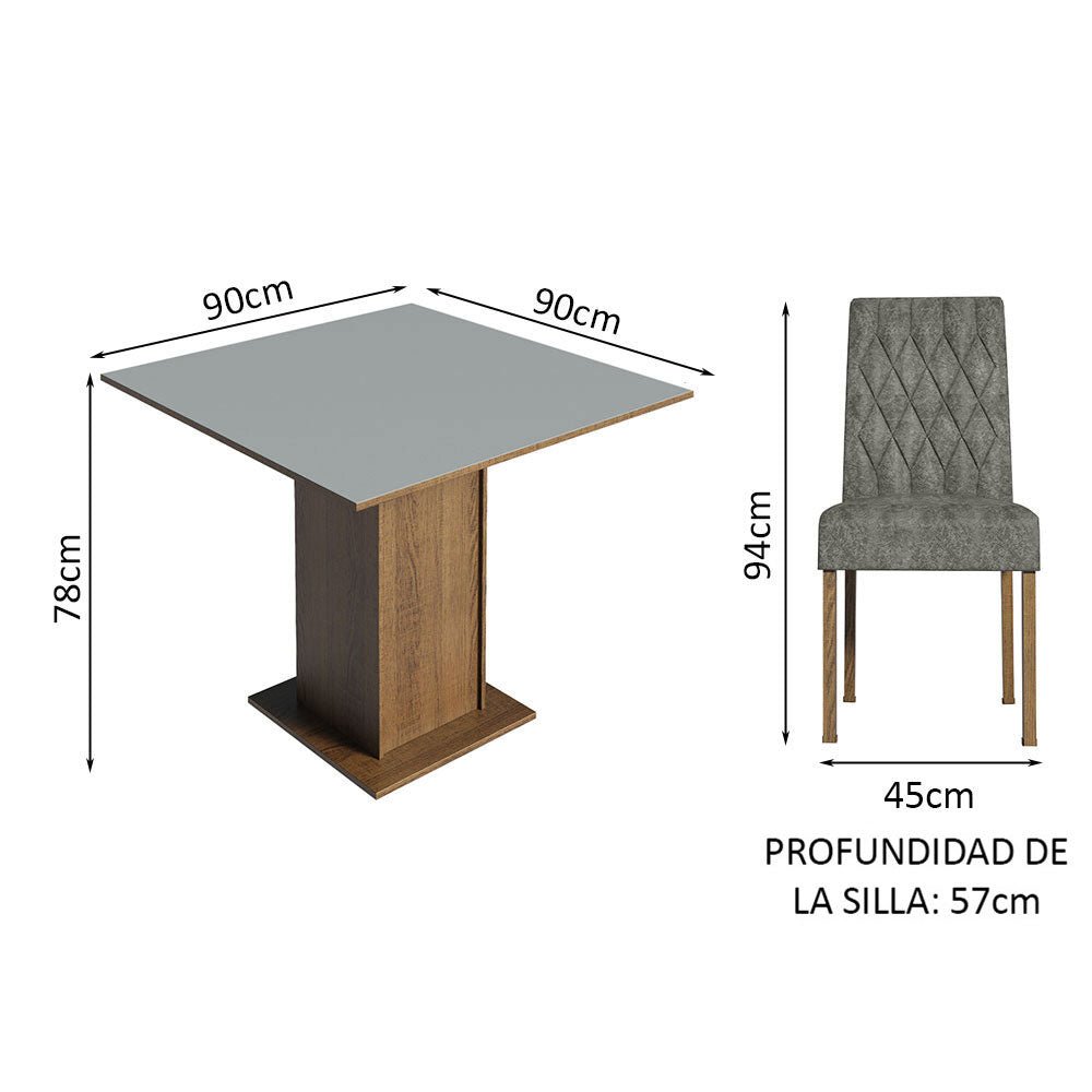 Combo Comedor y Sillas Livia Marron con Gris y Plata 90x78cm Cuadrado de Cuatro Puestos con Cuatro Sillas - COMEDORES | Bylmo