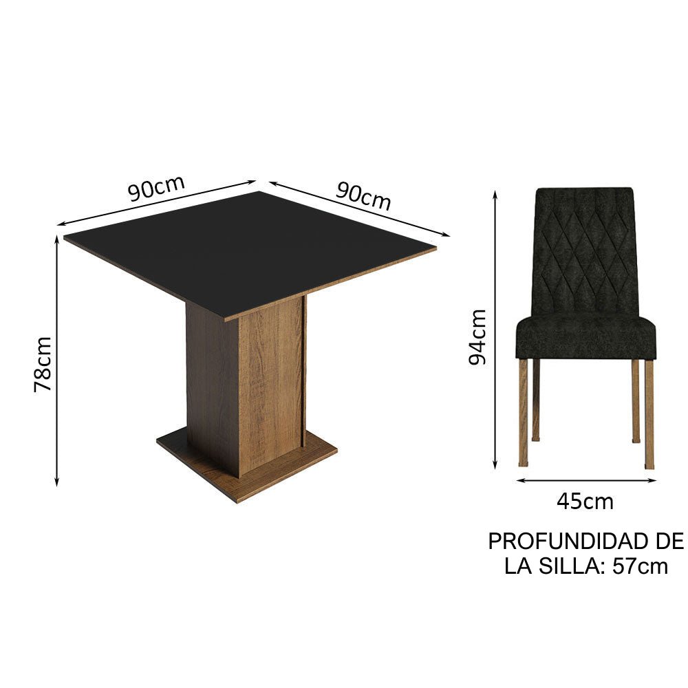 Combo Comedor y Sillas Livia Marron y Negro Oxford 90x78cm Cuadrado de Cuatro Puestos con Cuatro Sillas - COMEDORES | Bylmo