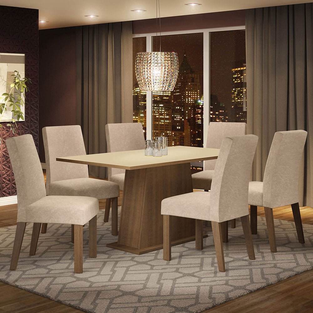 Combo Comedor y Sillas Luciana Marron y Crema 160x79cm Cuadrado de Seis Puestos con Seis Sillas - COMEDORES | Bylmo