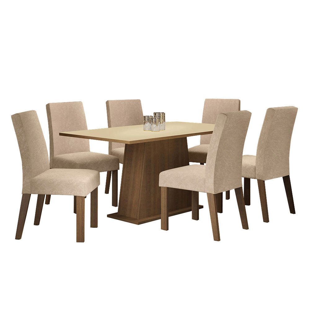 Combo Comedor y Sillas Luciana Marron y Crema 160x79cm Cuadrado de Seis Puestos con Seis Sillas - COMEDORES | Bylmo
