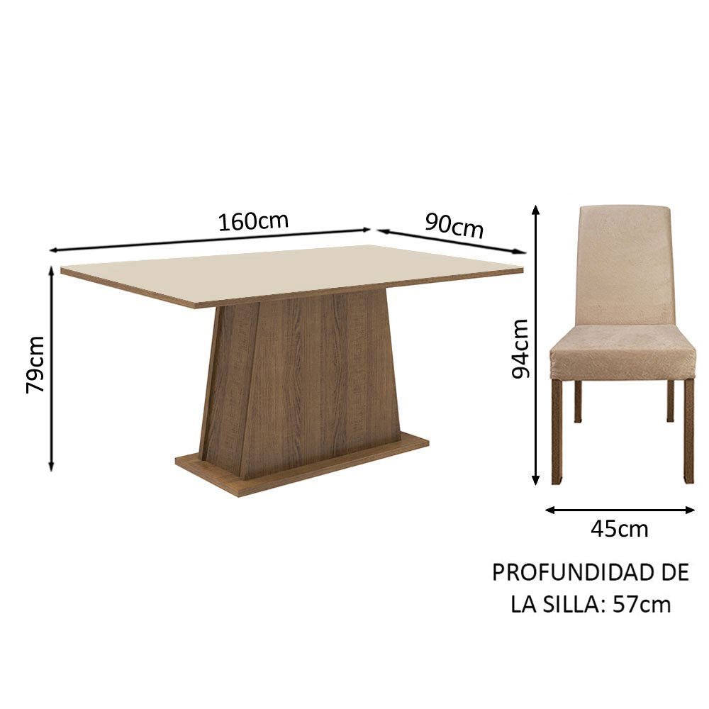Combo Comedor y Sillas Luciana Marron y Crema 160x79cm Cuadrado de Seis Puestos con Seis Sillas - COMEDORES | Bylmo