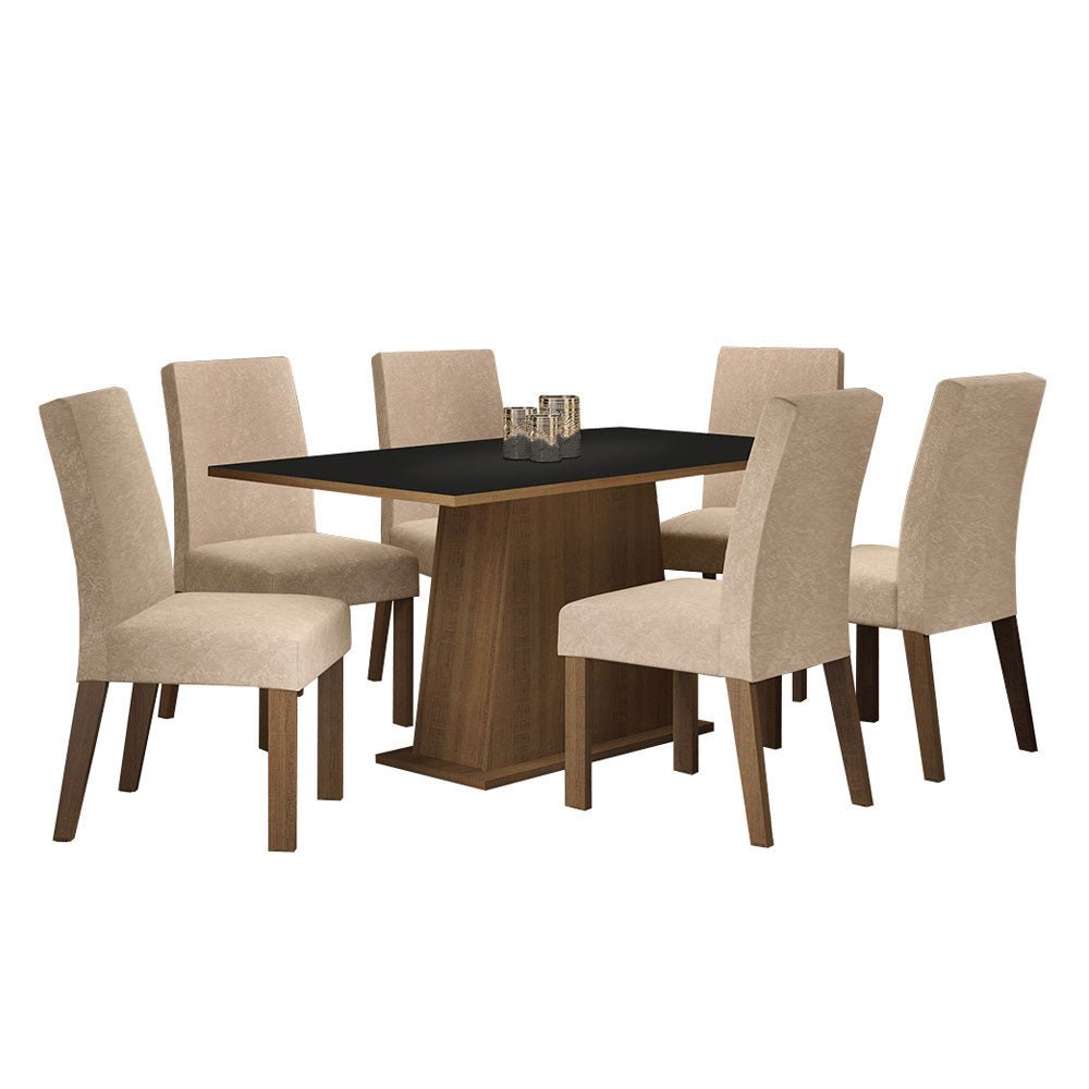 Combo Comedor y Sillas Luciana Marron y Negro 160x79cm Cuadrado de Seis Puestos con Seis Sillas - COMEDORES | Bylmo