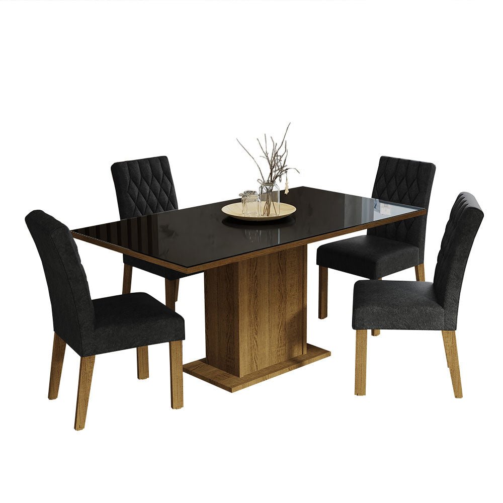 Combo Comedor y Sillas Marilia Marron y Negro Oxford 160x80cm Cuadrado de Cuatro Puestos con Cuatro Sillas - COMEDORES | Bylmo