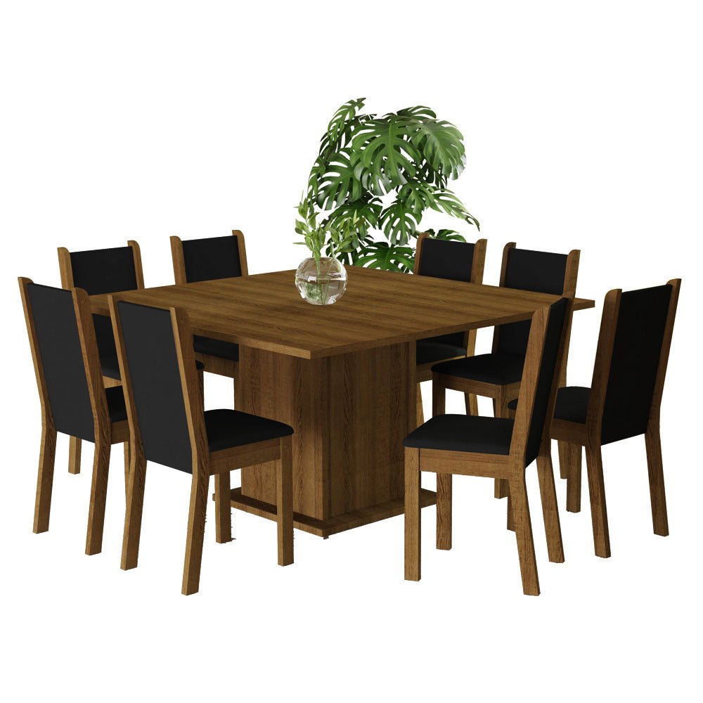 Combo Comedor y Sillas Marisa Marron y Negro 136x77cm Cuadrado de Ocho Puestos con Ocho Sillas - COMEDORES | Bylmo