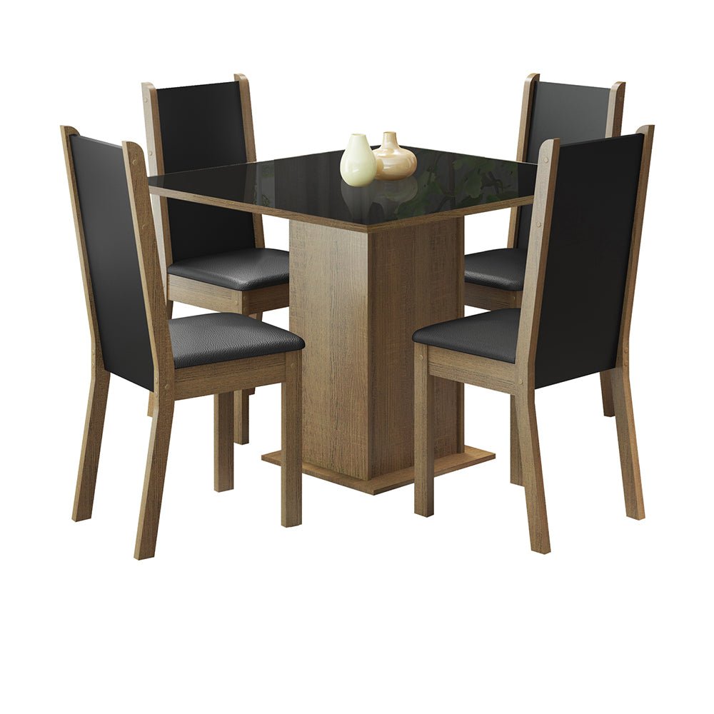Combo Comedor y Sillas Moscou Marron y Negro 90x78cm Cuadrado de Cuatro Puestos con Cuatro Sillas - COMEDORES | Bylmo