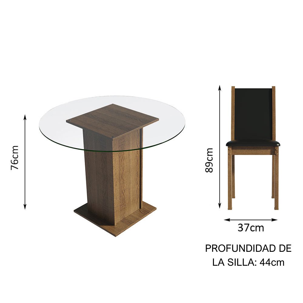Combo Comedor y Sillas Nanda Marron y Negro 90x76cm Cuadrado de Cuatro Puestos con Cuatro Sillas - COMEDORES | Bylmo