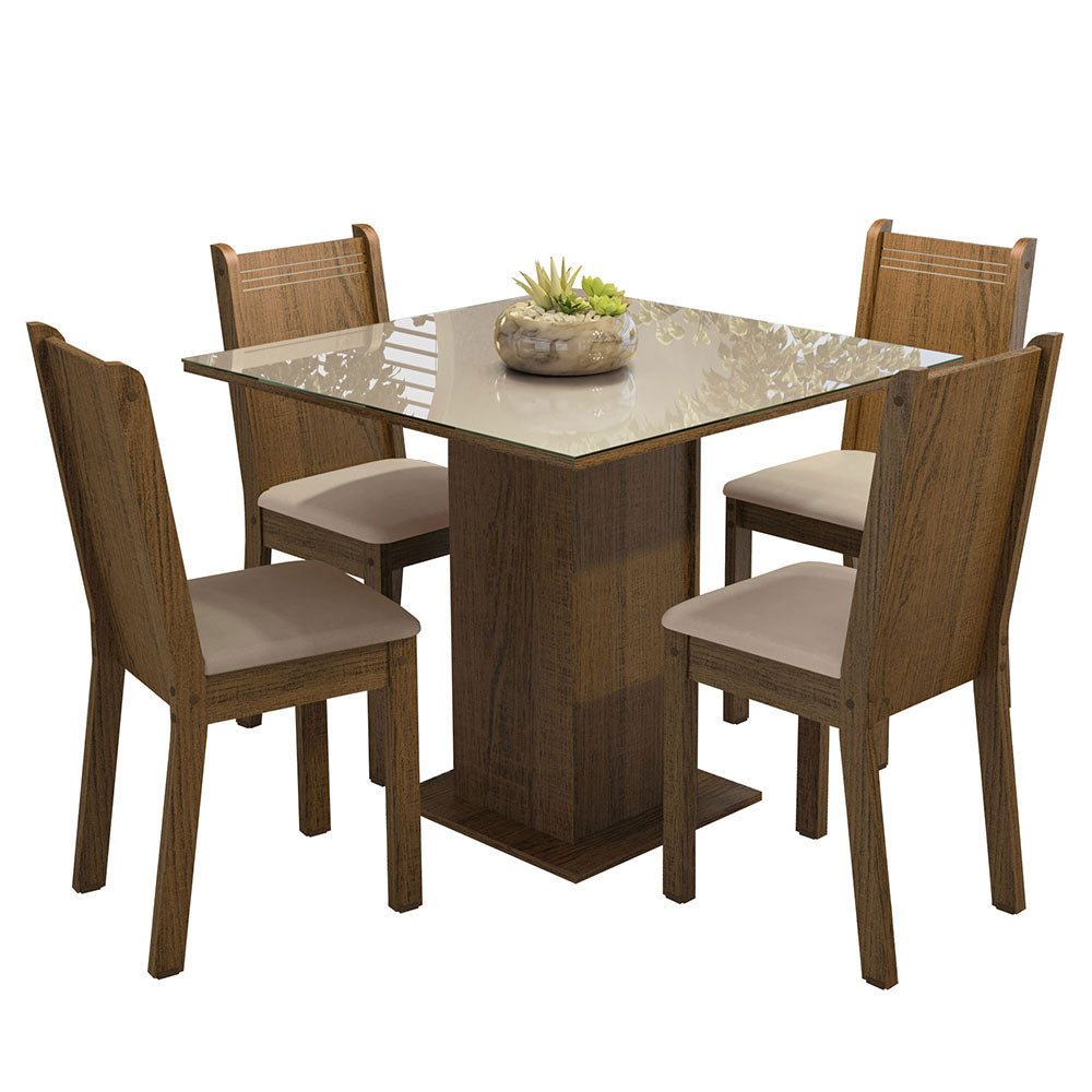 Combo Comedor y Sillas Perla Marron con Crema y Beige 90x78cm Cuadrado de Cuatro Puestos con Cuatro Sillas - COMEDORES | Bylmo