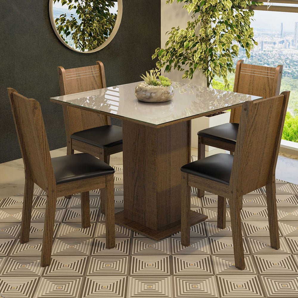 Combo Comedor y Sillas Perla Marron con Crema y Negro 90x78cm Cuadrado de Cuatro Puestos con Cuatro Sillas - COMEDORES | Bylmo