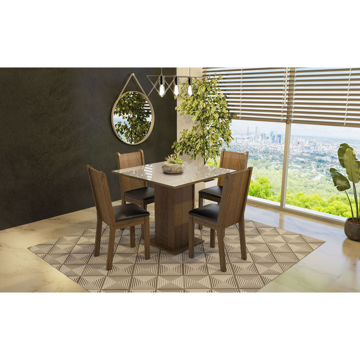 Combo Comedor y Sillas Perla Marron con Crema y Negro 90x78cm Cuadrado de Cuatro Puestos con Cuatro Sillas - COMEDORES | Bylmo