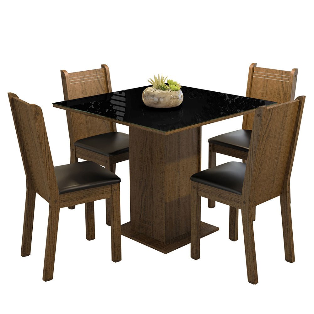 Combo Comedor y Sillas Perla Marron y Negro 90x78cm Cuadrado de Cuatro Puestos con Cuatro Sillas - COMEDORES | Bylmo