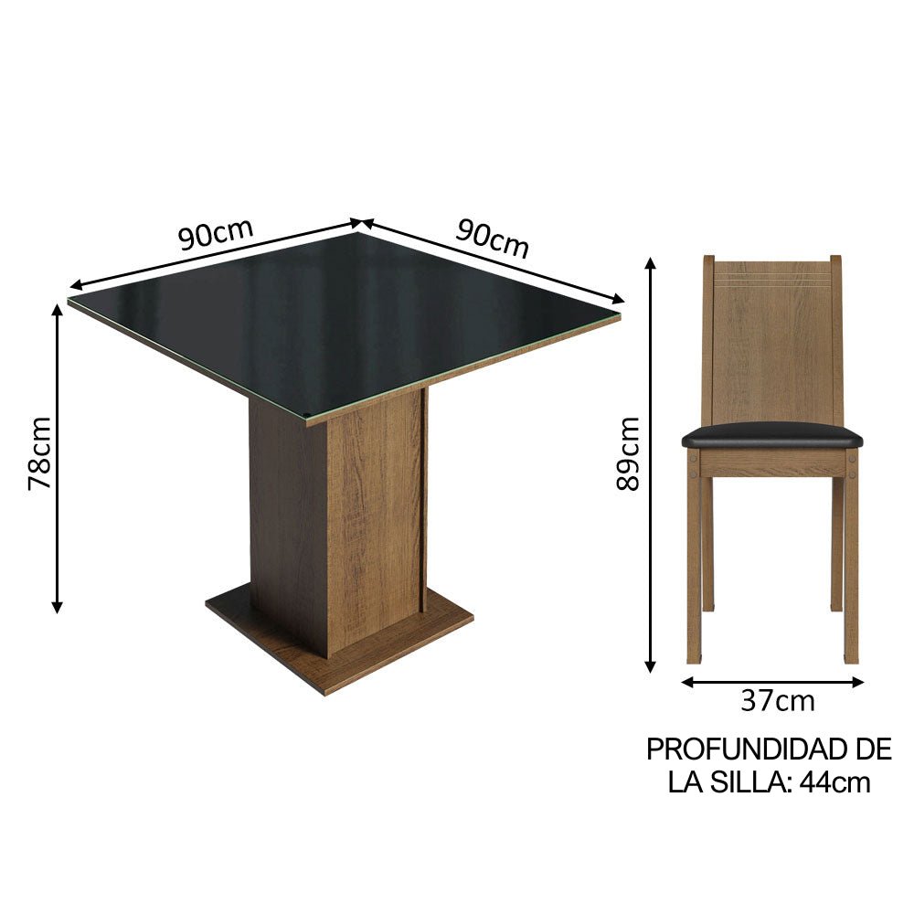 Combo Comedor y Sillas Perla Marron y Negro 90x78cm Cuadrado de Cuatro Puestos con Cuatro Sillas - COMEDORES | Bylmo