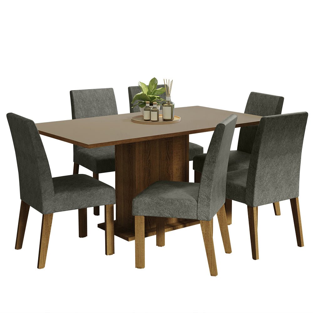 Combo Comedor y Sillas Renata Marron con Crema y Plata 160x79cm Cuadrado de Seis Puestos con Seis Sillas - COMEDORES | Bylmo