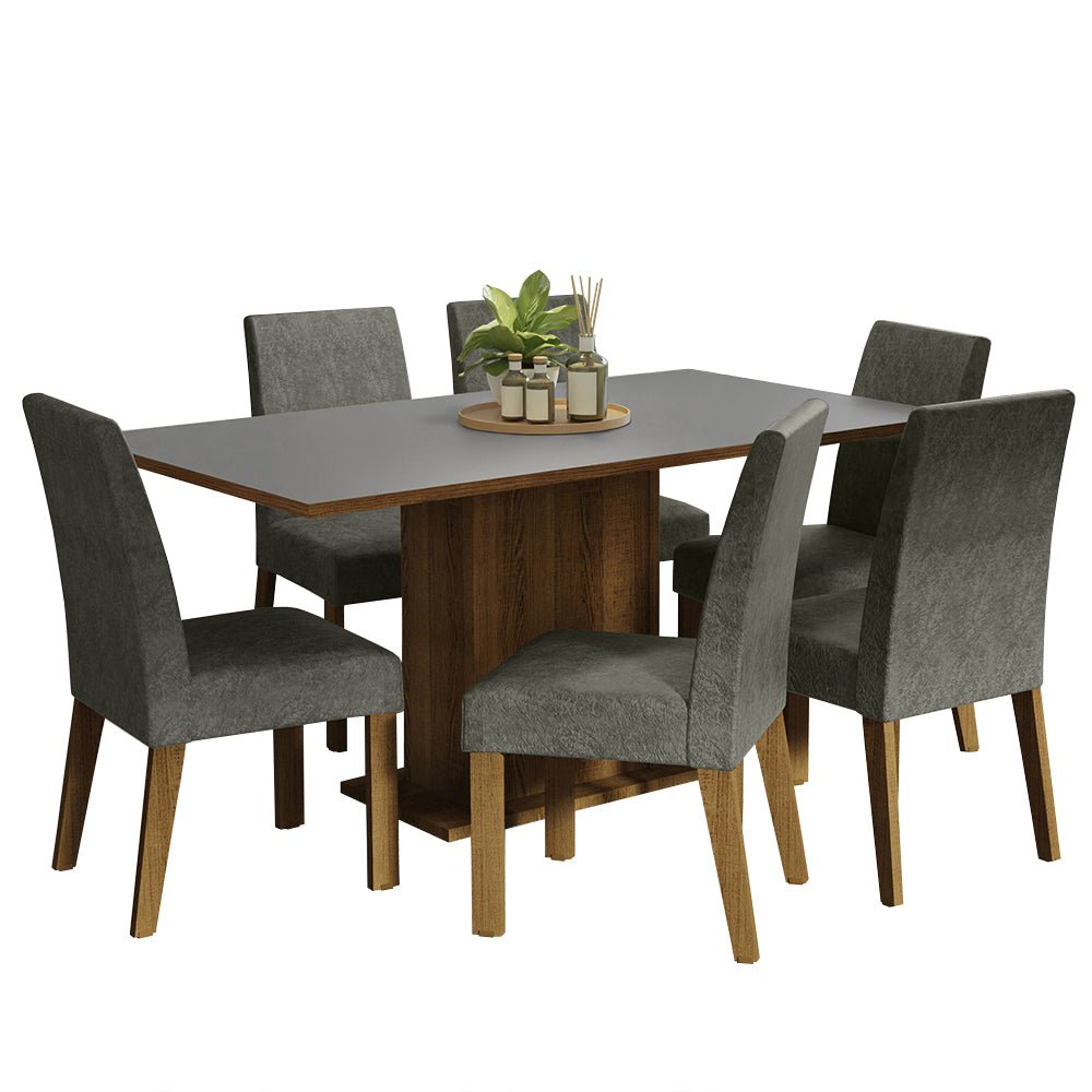 Combo Comedor y Sillas Renata Marron con Gris y Plata 160x79cm Cuadrado de Seis Puestos con Seis Sillas - COMEDORES | Bylmo