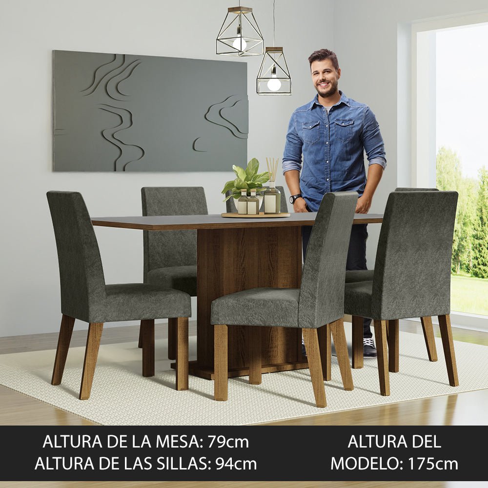 Combo Comedor y Sillas Renata Marron con Gris y Plata 160x79cm Cuadrado de Seis Puestos con Seis Sillas - COMEDORES | Bylmo
