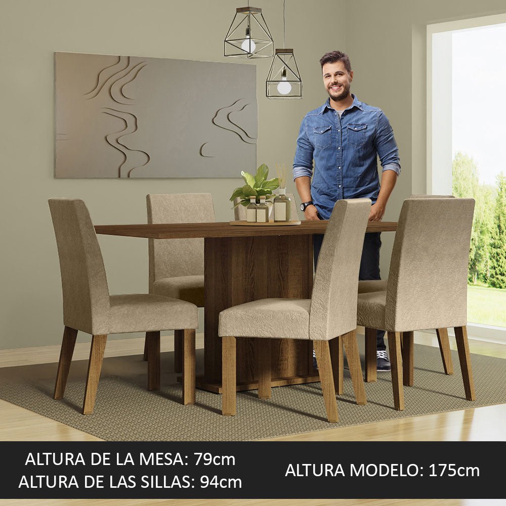 Combo Comedor y Sillas Renata Marron 160x79cm Cuadrado de Seis Puestos con Seis Sillas - COMEDORES | Bylmo