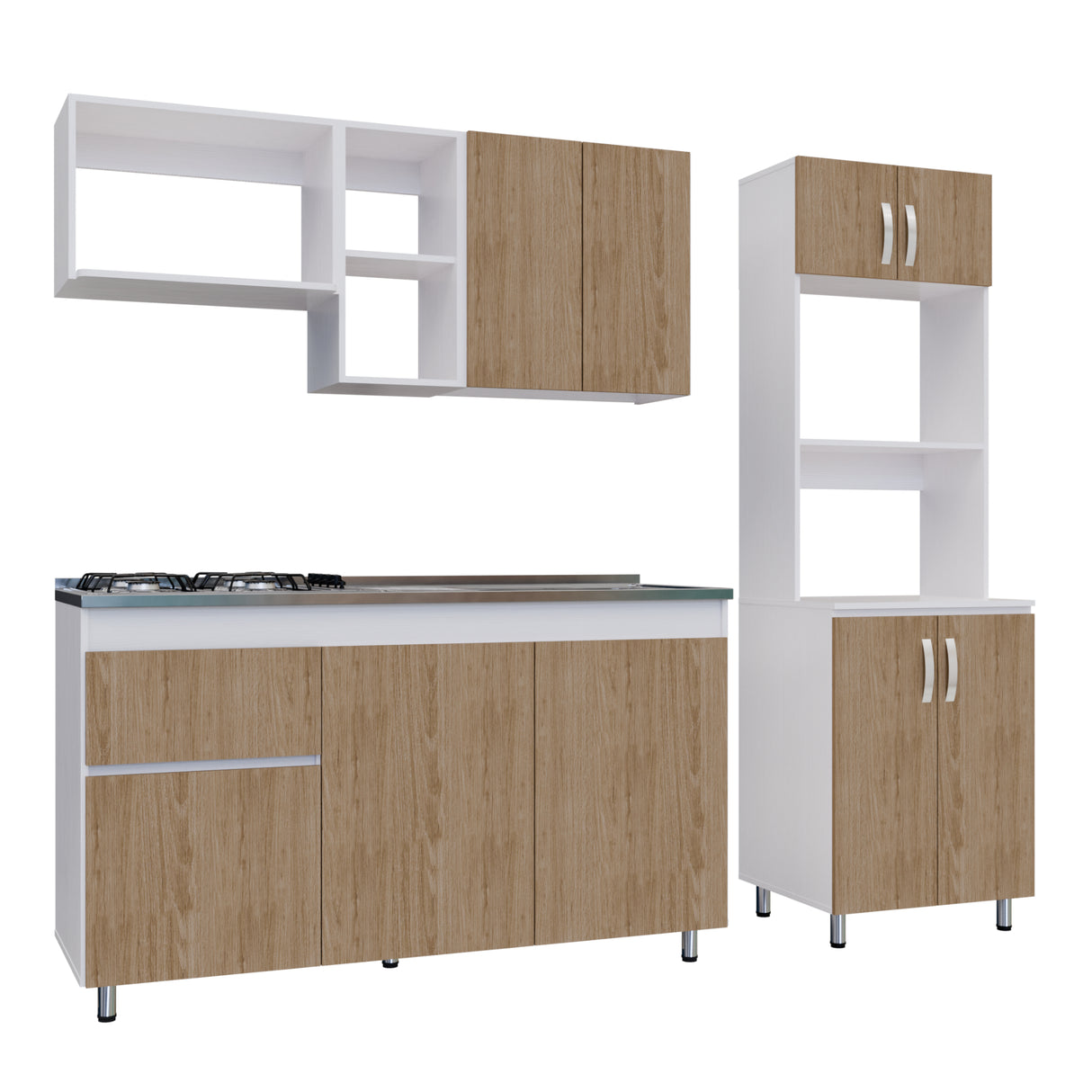 Cocina Integral Rosy Rovere 150x190cm Con Mesón y Estufa Lado Izquierdo - COCINAS | Bylmo