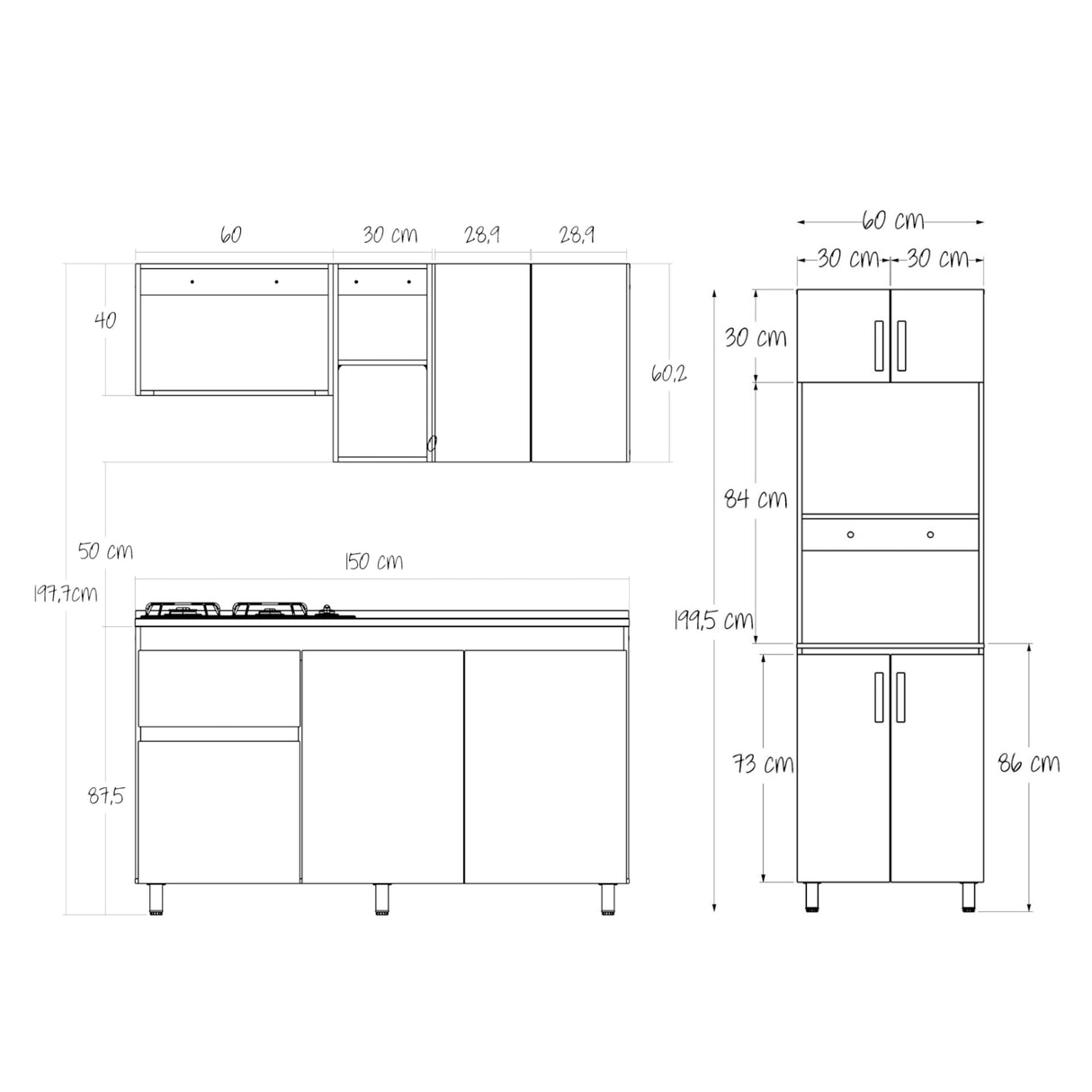Cocina Integral Rosy Rovere 150x190cm Con Mesón y Estufa Lado Izquierdo - COCINAS | Bylmo