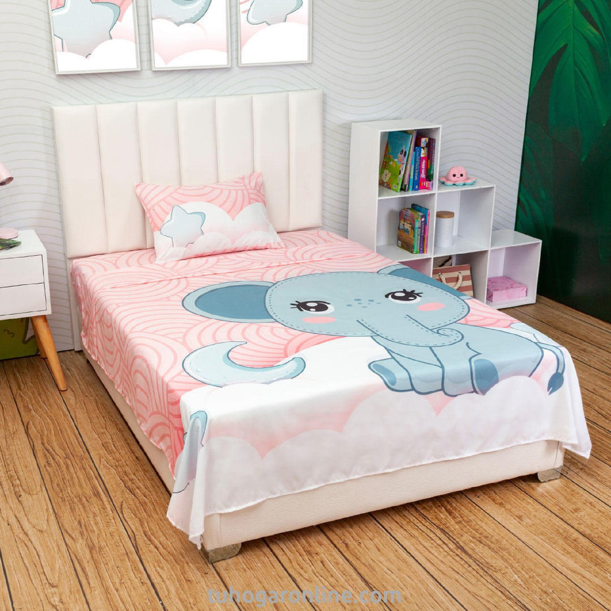 Sábana Infantil Zoo Elefante Y Luna Rosado Para Cama Sencilla 100 X 190 Cm - SABANAS | Bylmo