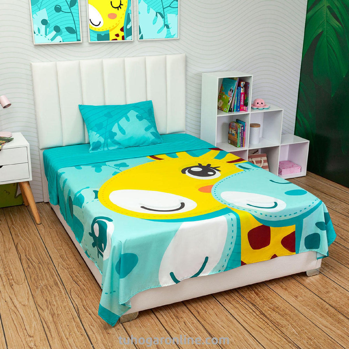 Sábana Infantil Zoo Jirafas Azul Para Cama Sencilla 100 X 190 Cm - SABANAS | Bylmo