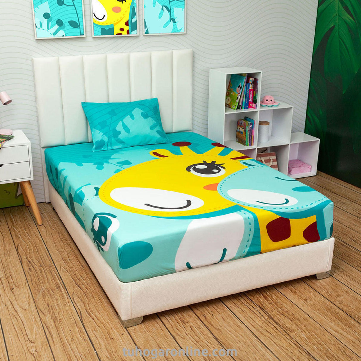 Sábana Infantil Zoo Jirafas Azul Para Cama Sencilla 100 X 190 Cm - SABANAS | Bylmo