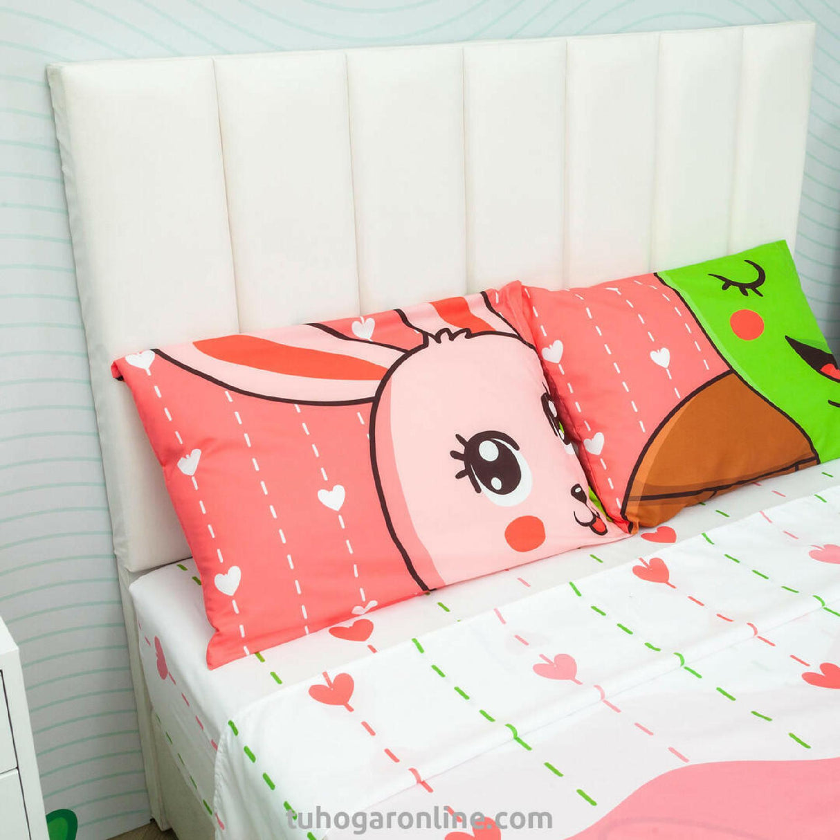 Sábana Infantil Zoo Tortugas y Conejos Rosado y Blanco Para Cama Semidoble 120 X 190 Cm - SABANAS | Bylmo