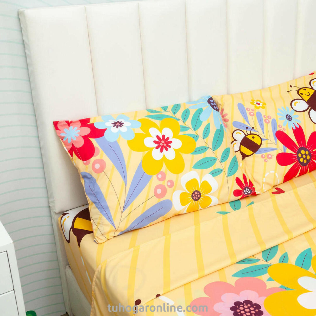 Sábana Infantil Zoo Oso Y Rosas Amarillo Para Cama Sencilla 100 X 190 Cm - SABANAS | Bylmo