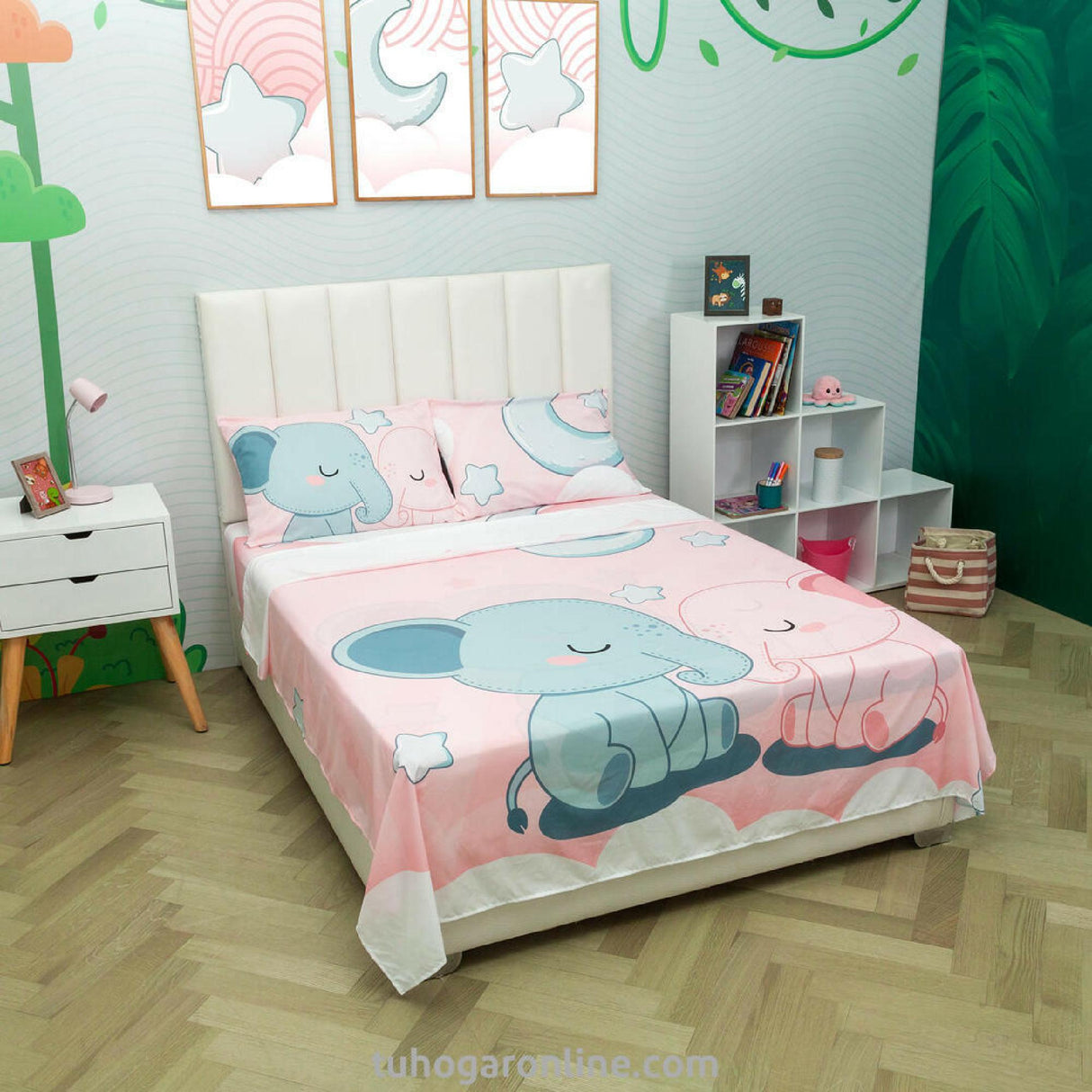 Sábana Infantil Zoo Elefantes Rosado Para Cama Sencilla 100 X 190 Cm - SABANAS | Bylmo