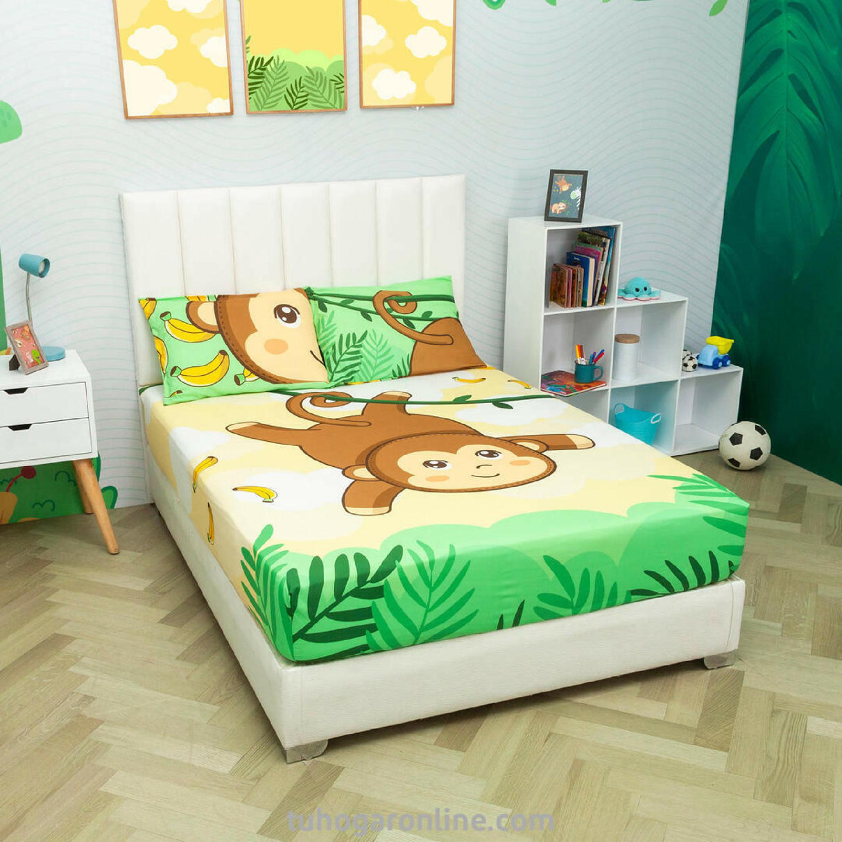 Sábana Infantil Zoo Monos Amarillo Claro y Verde Para Cama Sencilla 100 X 190 Cm - SABANAS | Bylmo