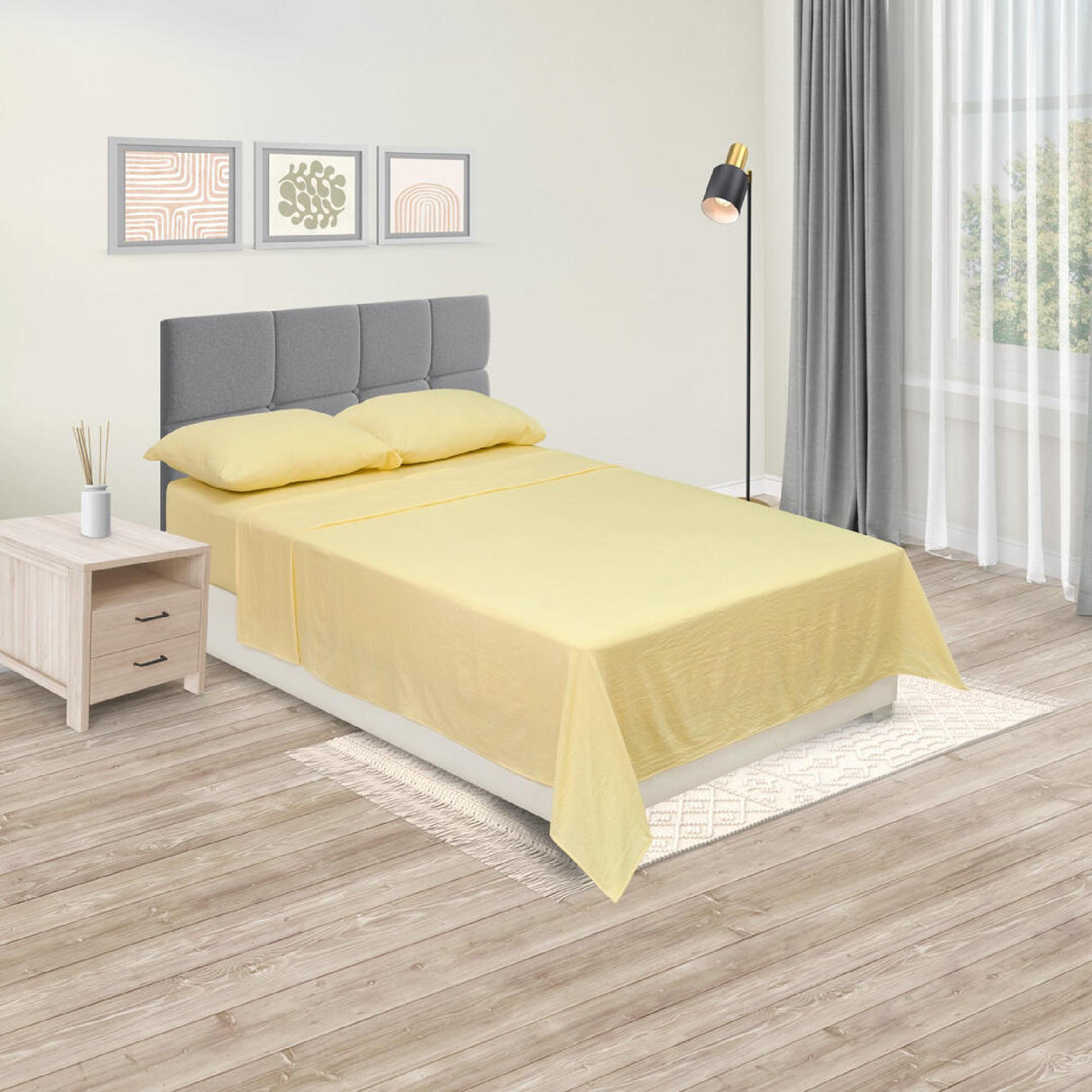 Juego de Sábanas Cotton Sense Fondo Entero Amarillo Para Cama Sencilla 100 X 190 Cm - SABANAS | Bylmo