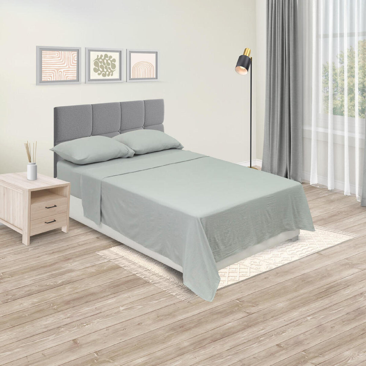 Juego de Sábanas Cotton Sense Fondo Entero Gris Claro Para Cama Semidoble 120 X 190 Cm - SABANAS | Bylmo