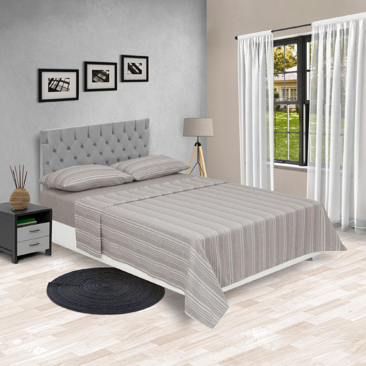 Juego de Sábanas Equilibrio Fondo Entero Cafe y Gris Para Cama Queen 160 X 190 Cm - SABANAS | Bylmo