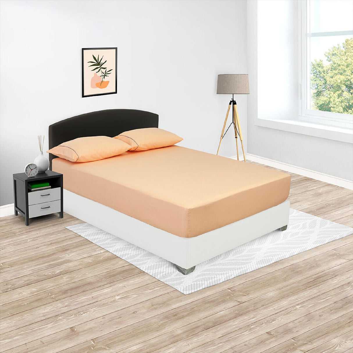 Sábana Ajustable Basic Fondo Entero Naranja Claro Para Cama Doble 140 X 190 Cm - SABANAS | Bylmo