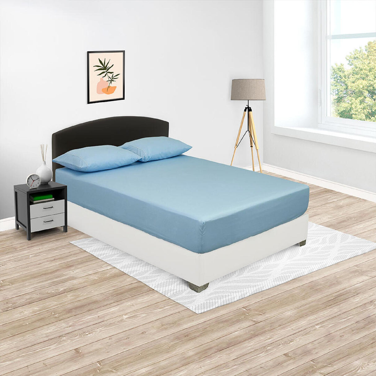 Sábana Ajustable Basic Fondo Entero Azul Claro Para Cama Doble 140 X 190 Cm - SABANAS | Bylmo