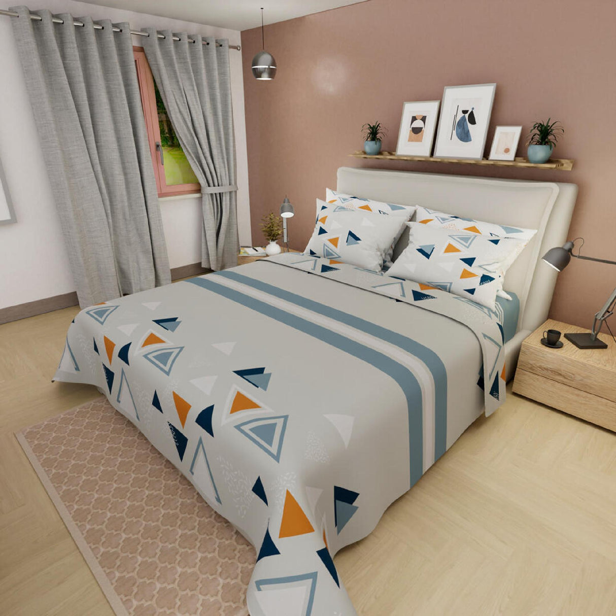 Juego de Sábanas Style Triángulos Gris Para Cama Doble 140 X 190 Cm - SABANAS | Bylmo